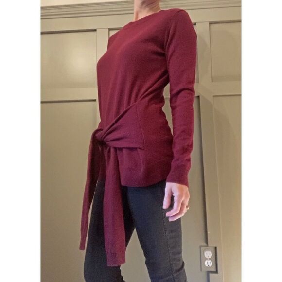 AUTUMN Cashmere Tie Front Sweater in Pinot 100% Cashmere Size Small - Picture 5 of 10